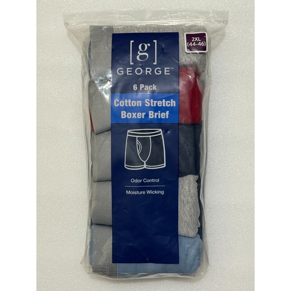 George Men's 2XL 44-46‎ Boxer Briefs Underwear 6-Pack Regular Leg Odor Control